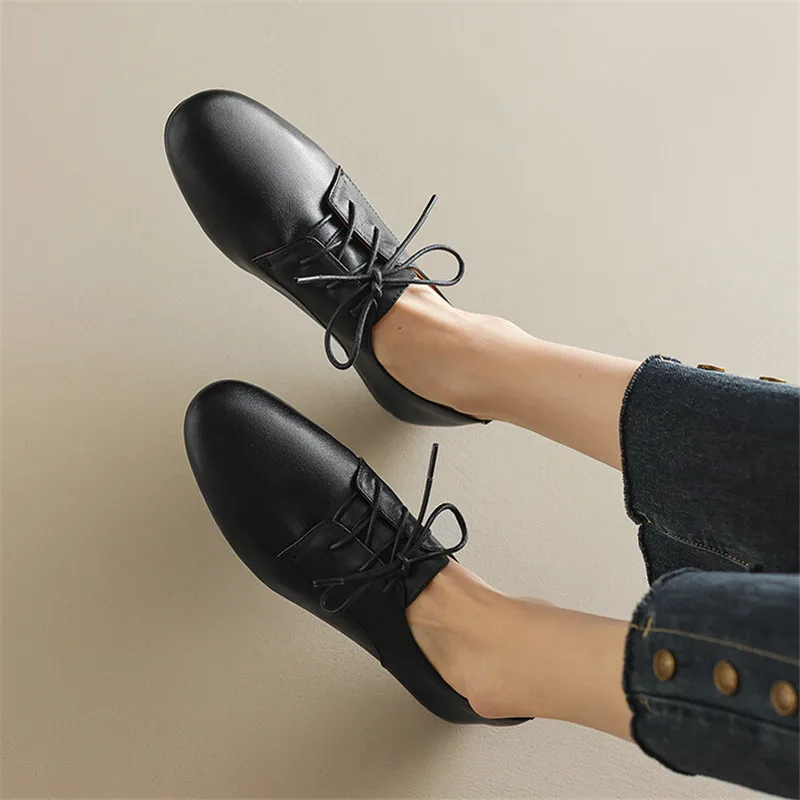 2023 Spring New Cow Leather Women Shoes Fashion Lace-Up Oxford