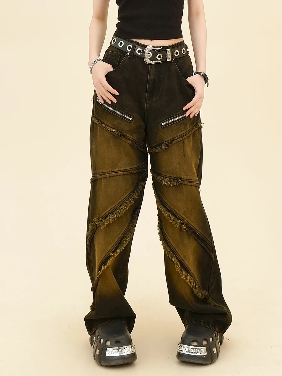 

Wasteland Style Fur Edge Jeans for Women in Spring 2024, New Loose Fitting BF American Fashion Brand Couple Wide Legs