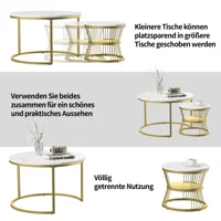 FANGANGE Table d'appoint ronde 2 pièces, table basse, structure en métal, style moderne, convient pour le salon et la chambre à coucher, noir, doré 4