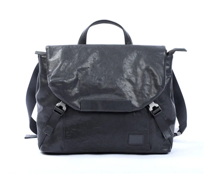 Pndme lässig Modedesign Luxus Echt leder Herren Aktentasche natürliche echte Rindsleder Handtasche Schulranzen schwarz Arbeit Umhängetasche – Detail 4