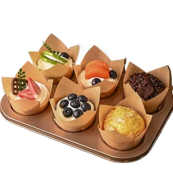 100pcs Natural Tulip Cupcake Liners Unbleached European Parchment Paper Baking Cups for Muffins Pastries Desserts