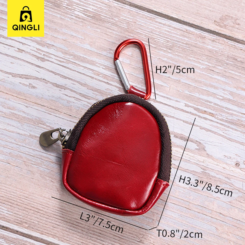 New Cowhide Coin Purse Genuine Leather Mini Wallet Carabiner Headset Coin Bag with Key chain Women's Bag Pendant Change Wallet