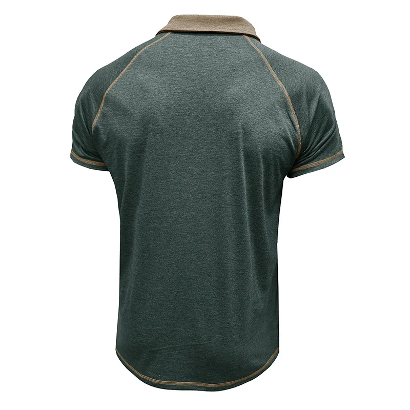 Modisches graues Herren-Poloshirt mit kontrastierenden blauen Details, ideal für Freizeitsport und halbformelle Anlässe – Detail 5