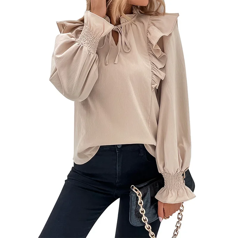

Women's spring style new product ruffle long sleeve solid color shirt woman womens tops and blouses blouse