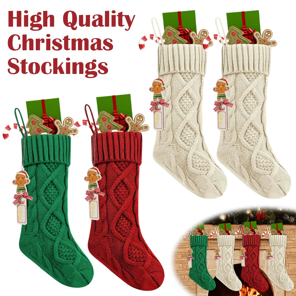 Cute Christmas Stockings Large Capacity Large Size Cable Knitted Socks Wear Resist Stocking Gift Bag for Home Xmas Tree Ornament