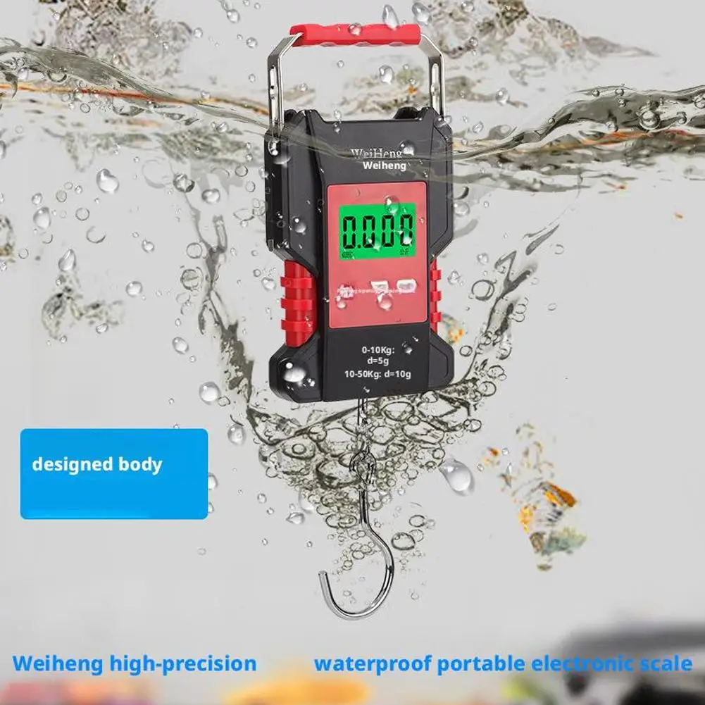 Portable Waterproof Fishing Scale Digital Recharged Hanging Hook Scales For Courier Luggage Home Weighing 50kg 1.5M Tape