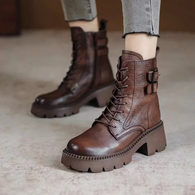 

Ladies Shoes 2023 High Quality Cross-tied Women's Boots Fashion Belt Buckle Casual Boots Women New Round Toe Ankle Boots