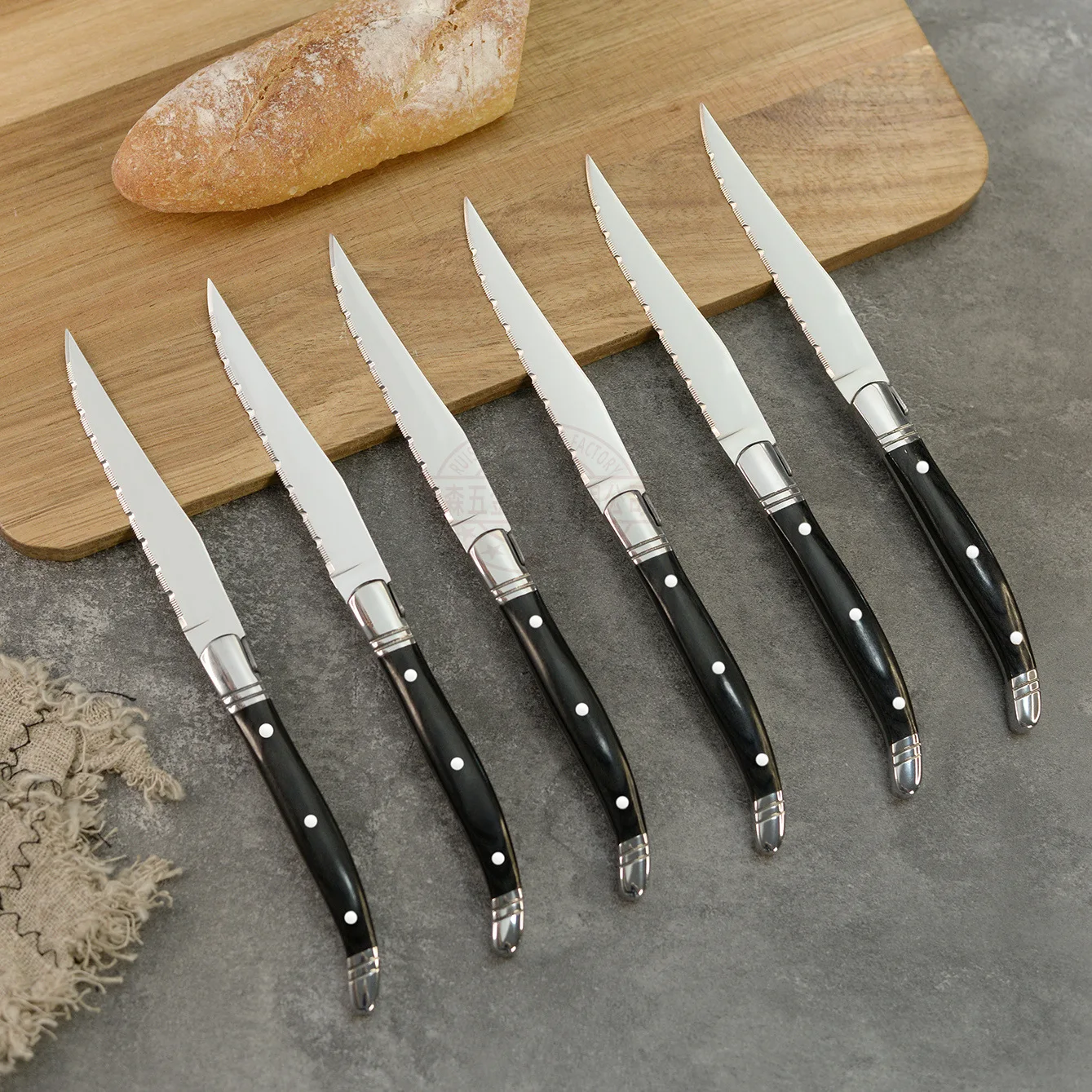 6-10pcs Laguiole Black wood Steak knives Stainless Steel Serrated Dinner Knife Red Solid Wooden Table Knifes Dinnerware set
