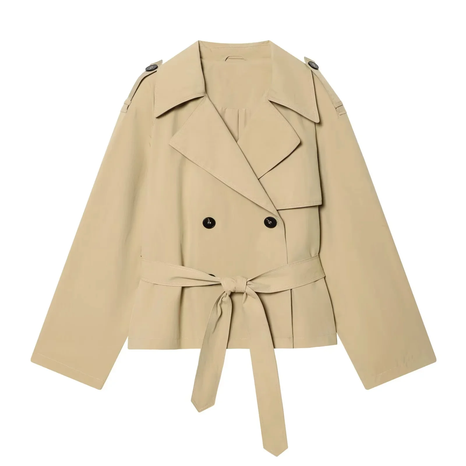 KONDALA Eleganter Freizeit-Trenchcoat für Damen, Kurz, Zweireihig mit Gürtel, Modischer Mantel für Frühling/Sommer 2026, Büro-Trenchcoat – Detail 2