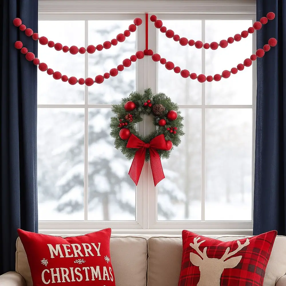 Xmas Tree Hanging Balls 2.75 Meters Xmas Hanging Pendant Decorative Foam Red Berry Garland Realistic Christmas Bead Chain Party