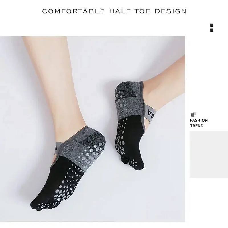 1 Pair of Breathable Yoga Socks Silicone Anti Slip Fitness Socks Cotton Sports Five Toe Socks Pilates Ballet Fitness Socks