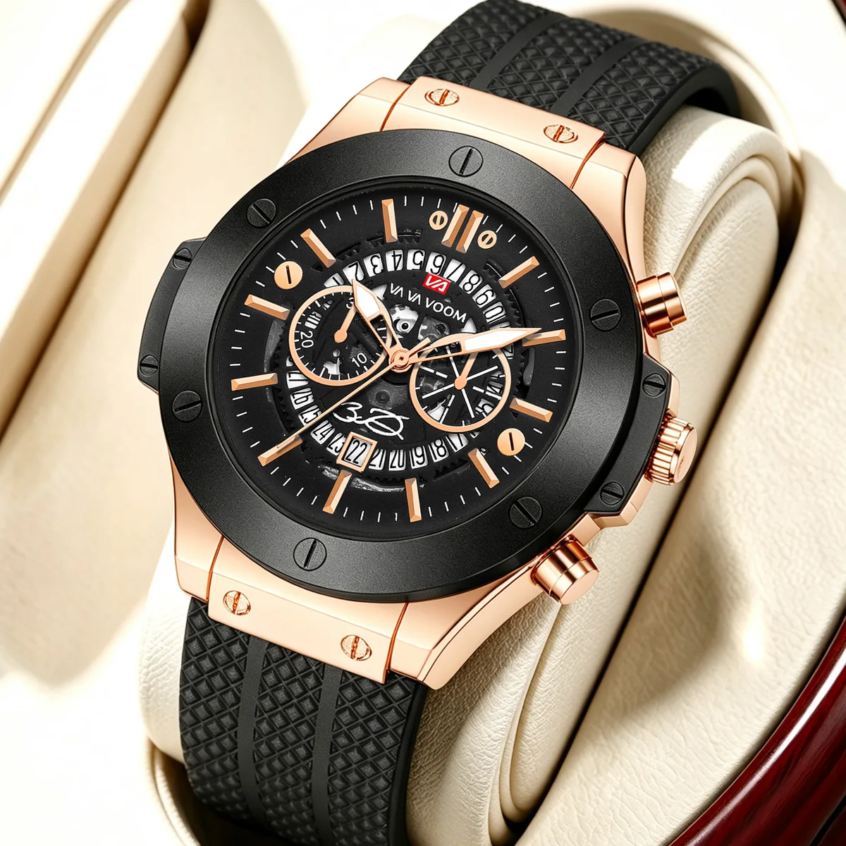 Luxury Men's Sports Watch - 2023 Edition: Silicone Strap, Japanese Movement, Calendar Feature, Waterproof Quartz Design