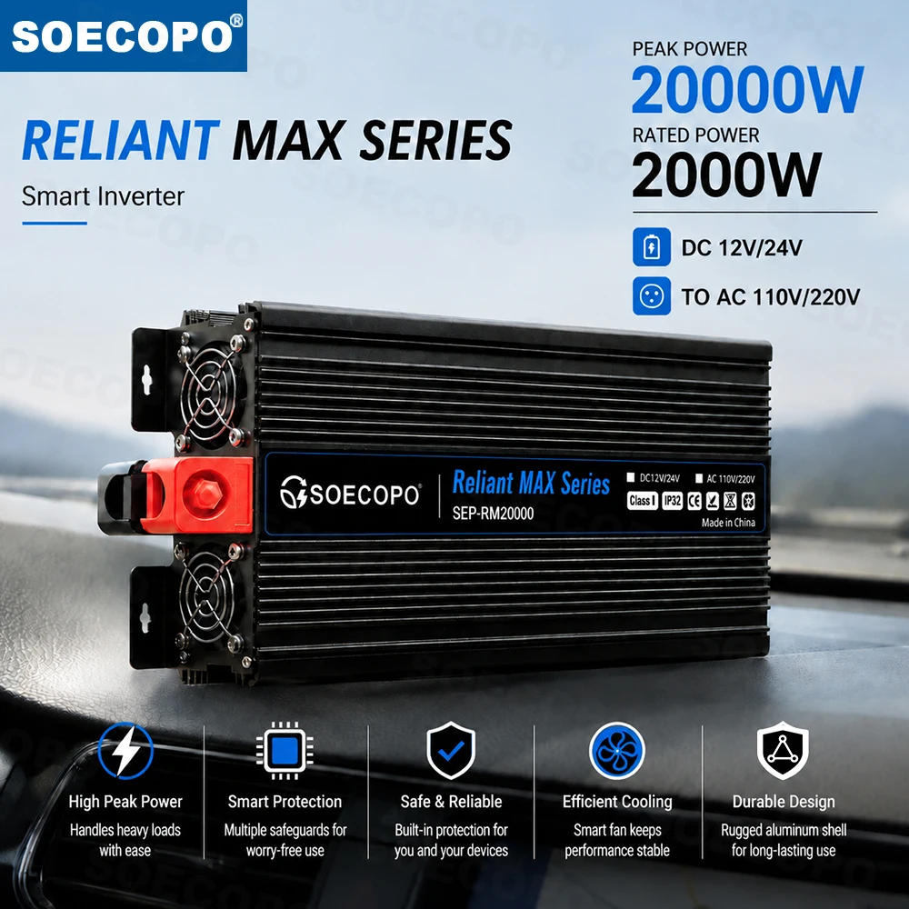 20000W 피크 스마트 파워 인버터 DC12V/24V AC110V/220V LCD 지능형 냉각 다중 보호 기능 내구성 가정 비상용