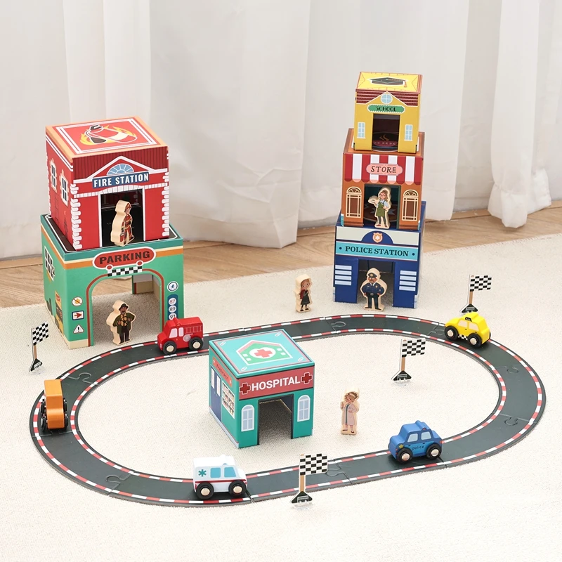 Montessori Baby Spielzeug Mini Cartoon Auto Stapelbare Track Modul Design Körper Gespleißt Zubehör Bau Set Für Kinder Neue – Detail 14