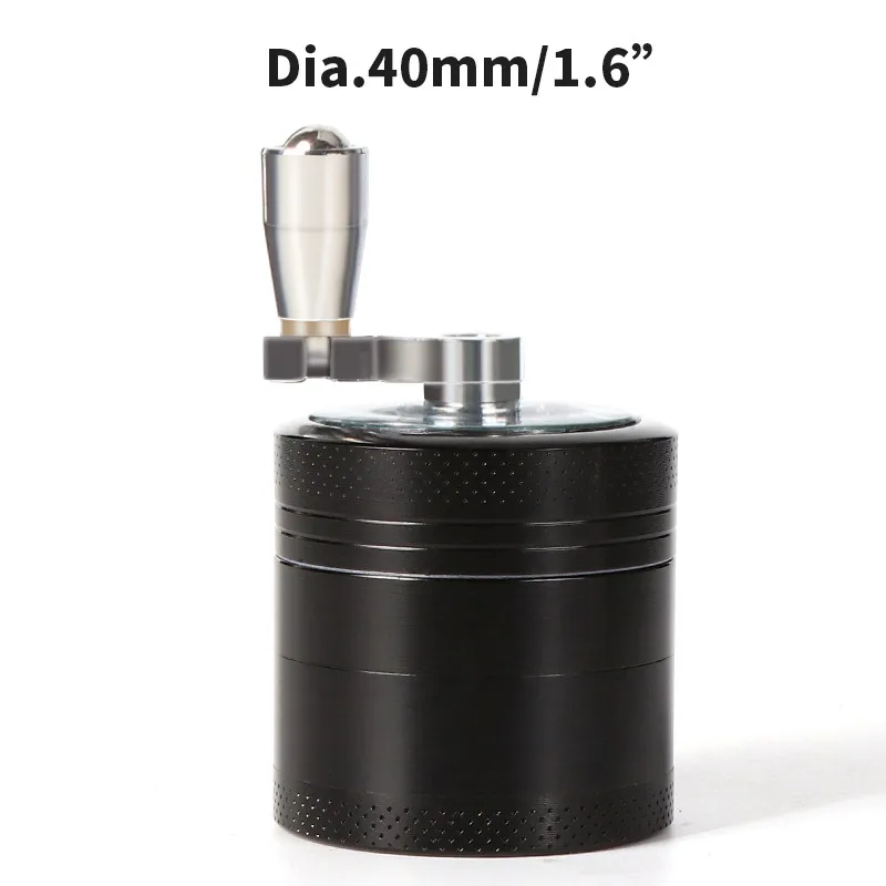 허브 담배 연마기 아연 합금 허브 분쇄기, 향신료 40mm 밀 그라인딩 핸드 뮬러 크랭크, 4 층