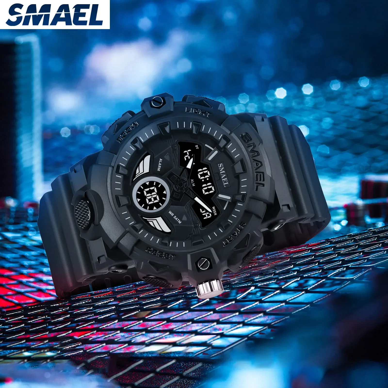 SMAEL Night Light Waterproof Men's Electronic Watch 8085 Cool Dual Display Multi functional Outdoor Sports 4