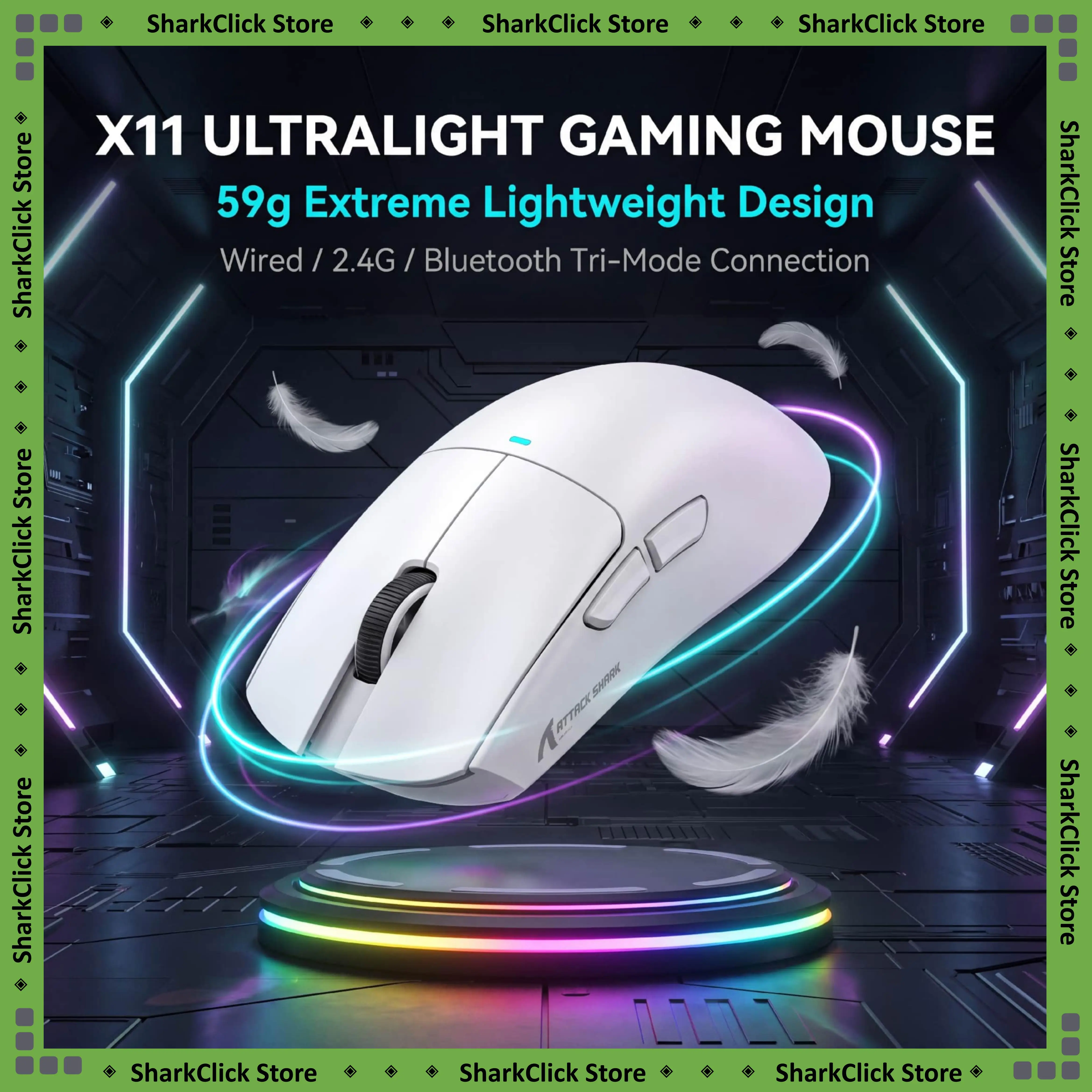 Attack Shark X11 Wireless Mouse,Bluetooth/2.4G/wired Tri-Mode Mouse,PAW3311 RGB Magnetic charging dock Gaming Mouse