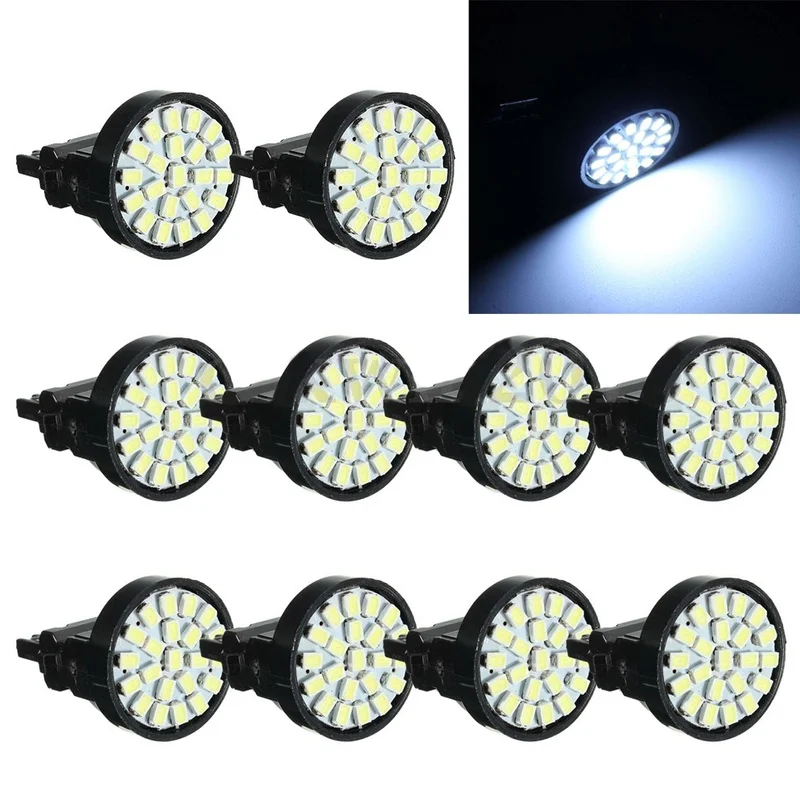 

10 шт. 12 В 3157 3057 T25 T25 22SMD ксеноновая белая Автомобильная стоп-сигнал заднего хода противотуманная дневная ходовая Светодиодная лампа