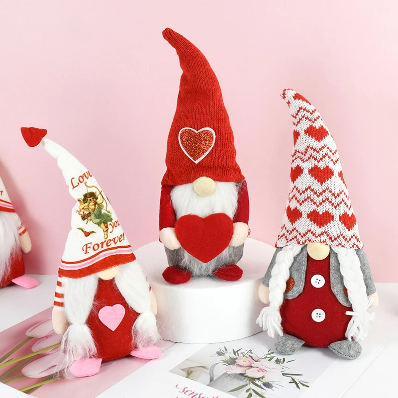 

Valentines Day Gift Faceless Gnome Doll Love Heart Plush Elf Doll Ornaments for Wedding Party Home Decoration Birtdhay Presents