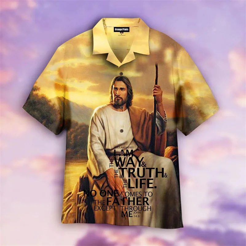Camisa hawaiana personalizada de Jesucristo en estilo medieval en 3D para hombre y mujer, camisas hawaianas de playa para hombre y mujer, camisetas florales geniales de verano