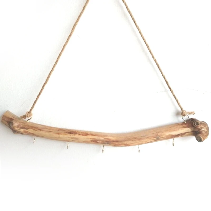 2Pcs Natural Driftwood Decorative Branches Farmhouse Home Wall Hanging Decor Hanging Jewelry Organizers With 5 Hooks Easy To Use 2