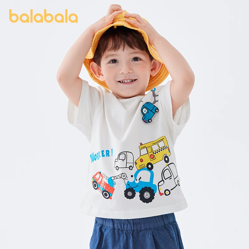 

Balabala Short-Sleeve T-shirt Boys Kids Top Cartoon Design 2024 Summer New Made of Pure Cotton Trendy