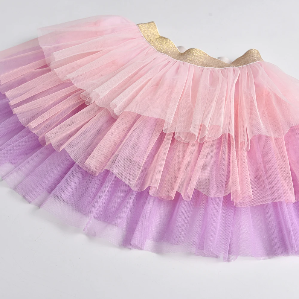 DXTON Baby Girls Mini Skirt Gradient Tulle Patchwork 3 Layered Children Ballet Tutu Skirt Perform Clothing 3-8Y