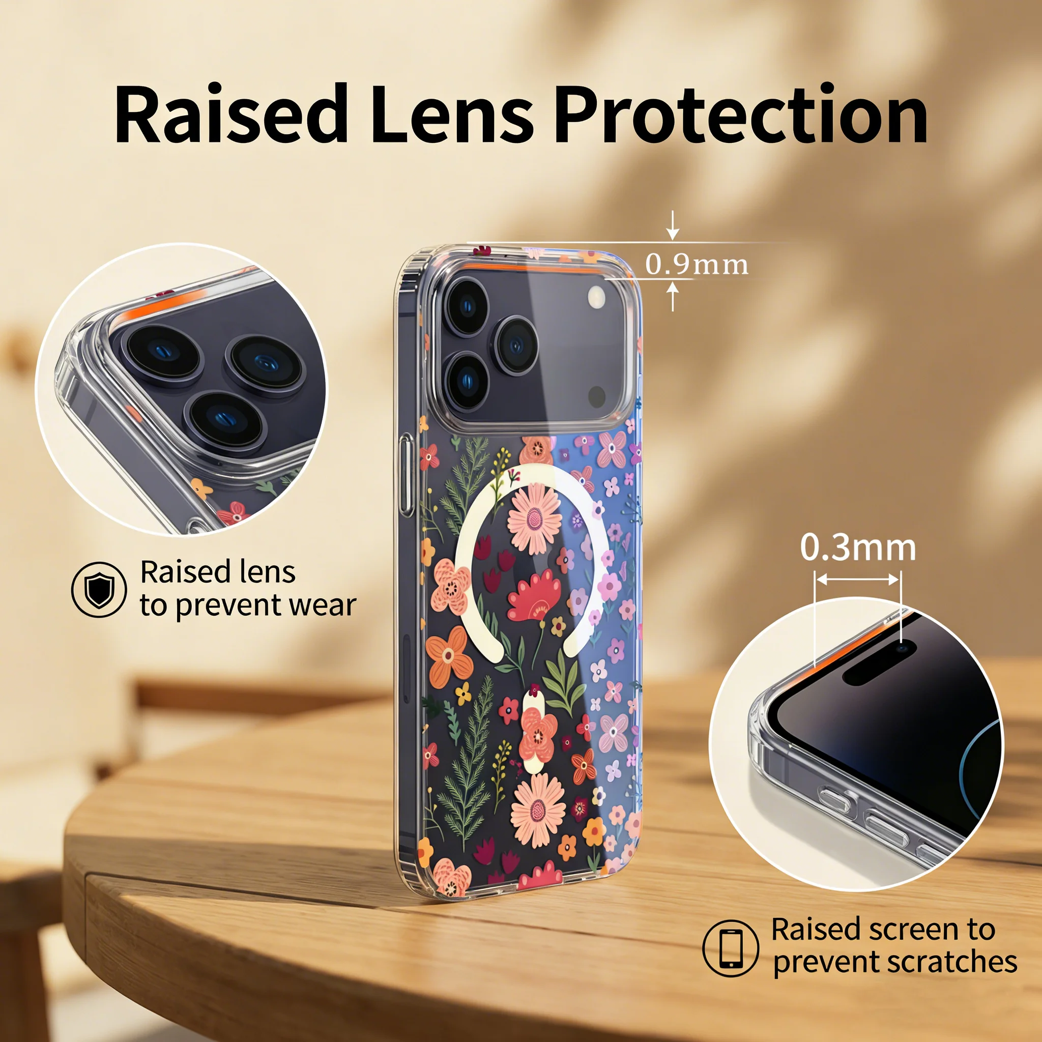Double Layer Blue Light Flower Magnetic Phone Case with Magsafe Wireless Charging and Shockproof Protection