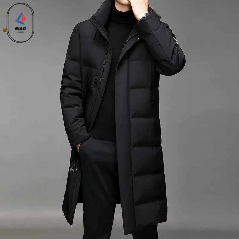 Eiao 2026 New Winter Men Down Jacket Korean Brand Stand Collar Long White Duck Down Padded Coat Street Ski Windproof Warm Puffer