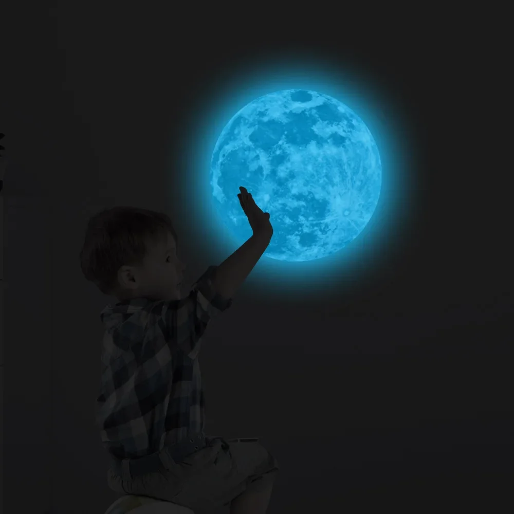3D Luminous Moon Wall Sticker 5/12/20/30CM Glow in The Dark Fluorescent Sticker Waterproof Wall Decoration Stickers fluorescent stickers luminous wall stickers 3d wall stickers