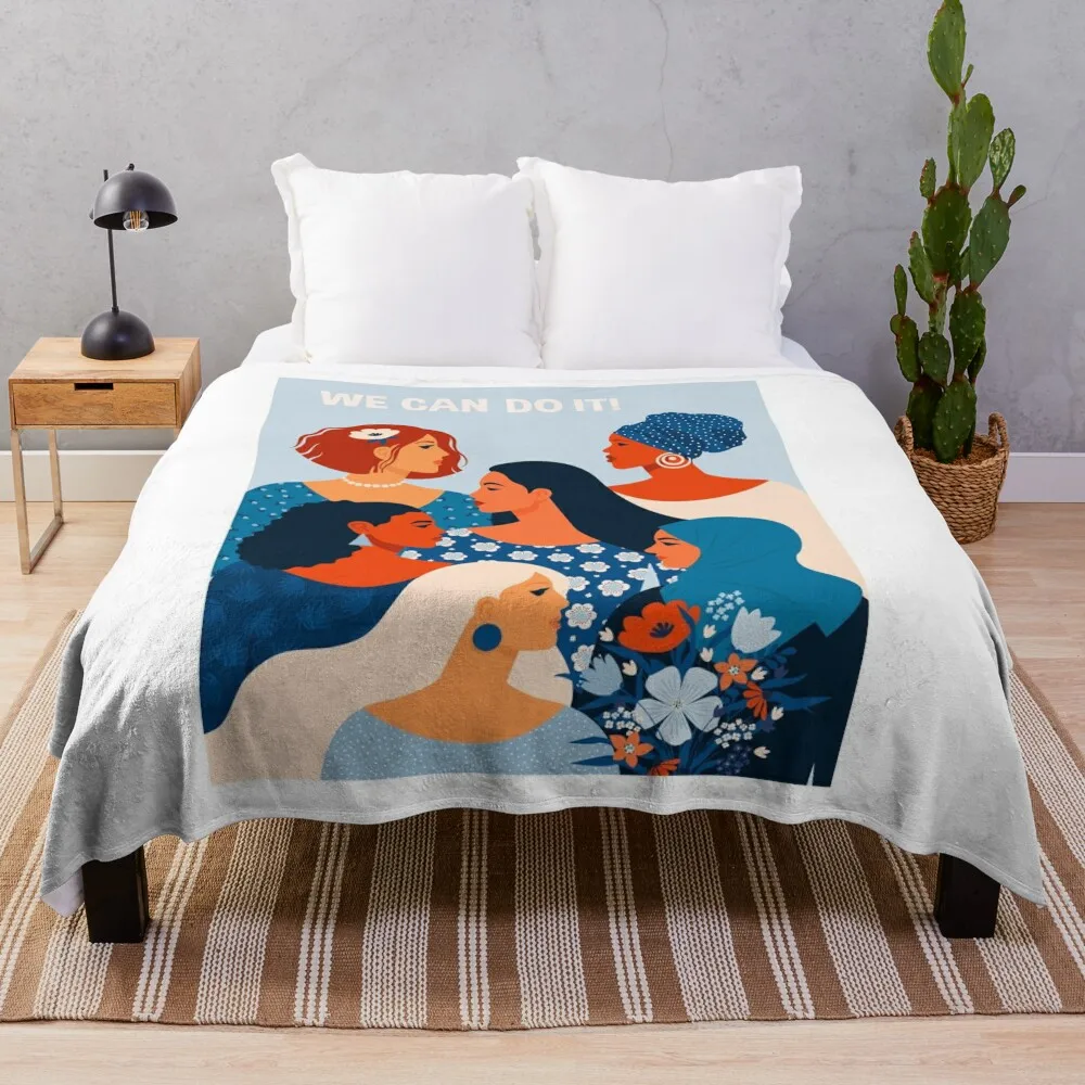 

We can do it, women together in feminism Throw Blanket Blanket For Decorative Sofa Nap Blanket Shaggy Blanket