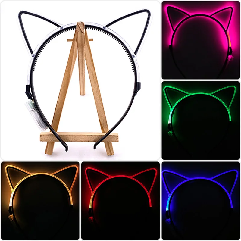 

LED Glow Cat Ear Hairband Seven Color Led Light Up Headband Festival Hair Party Favor Toy Masquerade Cosplay Cat Ear Girls Gifts