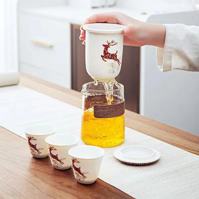 High quality white porcelain travel tea set 3 cup 1 pot 1bag,tea cup teapot Chinese ceramic teapot kettle porcelain gaiwan mug