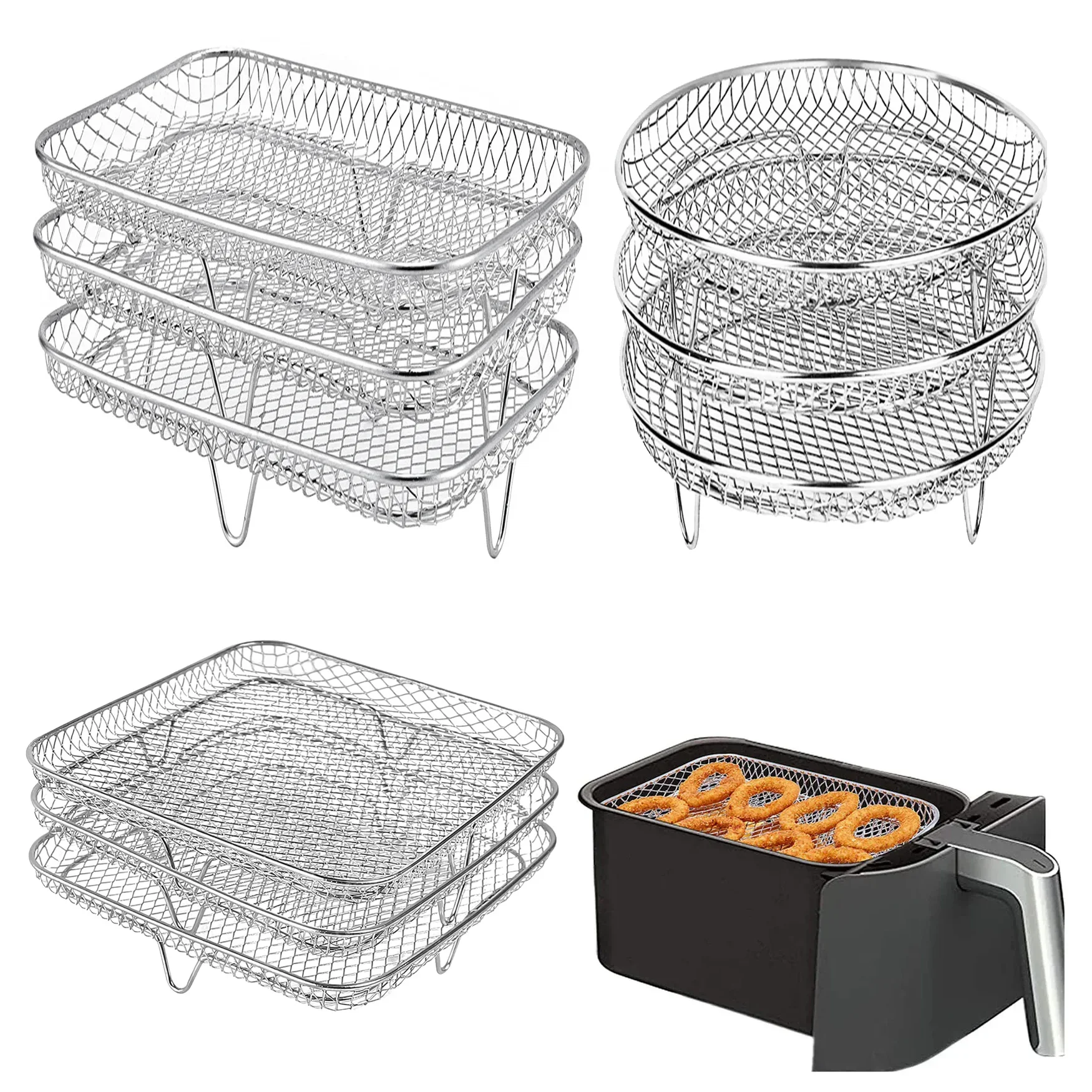 Three Stackable Air Fryer Rack Ovens Racks Stainless Steel Basket Tray Air Fryer Accessories Kitchen Gadgets Baking Tools Three Stackable Air Fryer Rack Ovens Racks Stainless Steel Basket Tray Air Fryer Accessories Kitchen Gadgets Baking Tools
