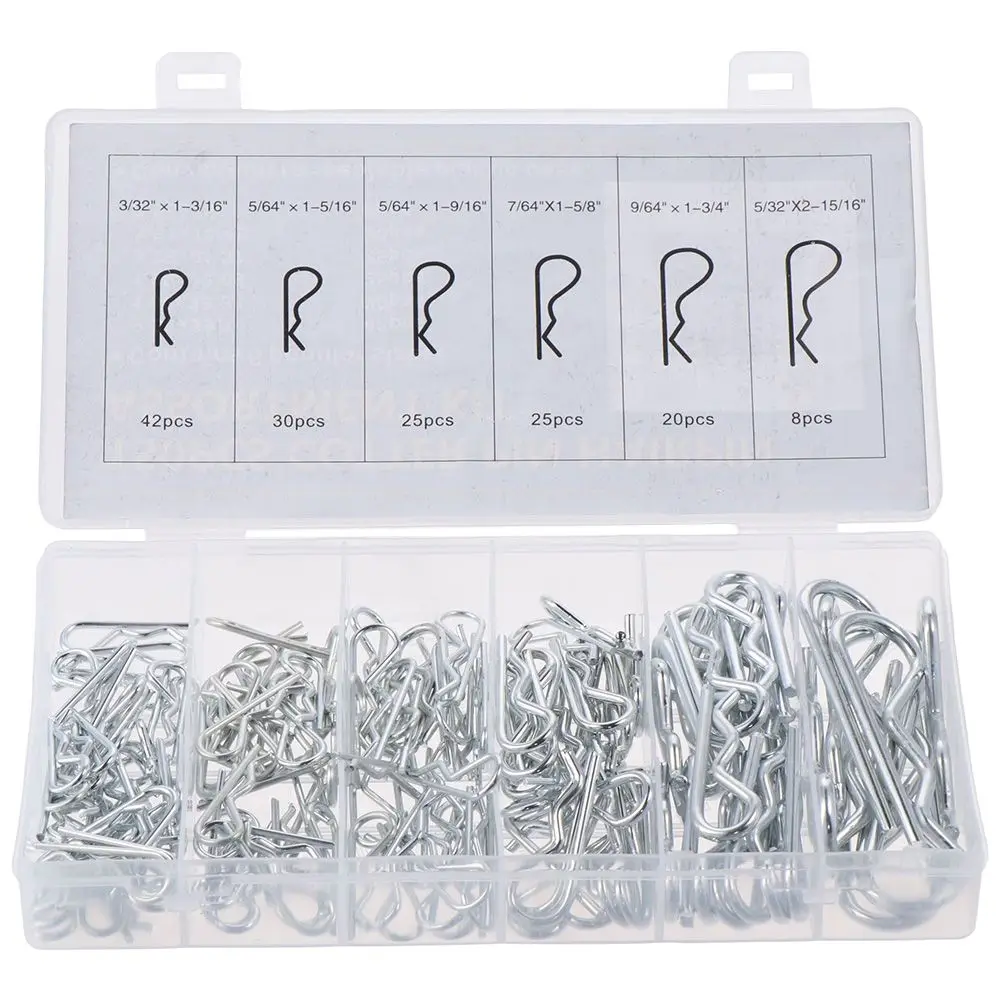 

150 Pcs Stainless Steel Cotter Pins Assortment Kit Durable Zinc Plated 6 Sizes R Clips Hair Pin Fastener Set Lock Systems