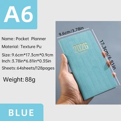 Compact Leather Daily Planner: 2026 English Calendar Book with 128 Pages for Year - Round Organization (SKY BLUE)