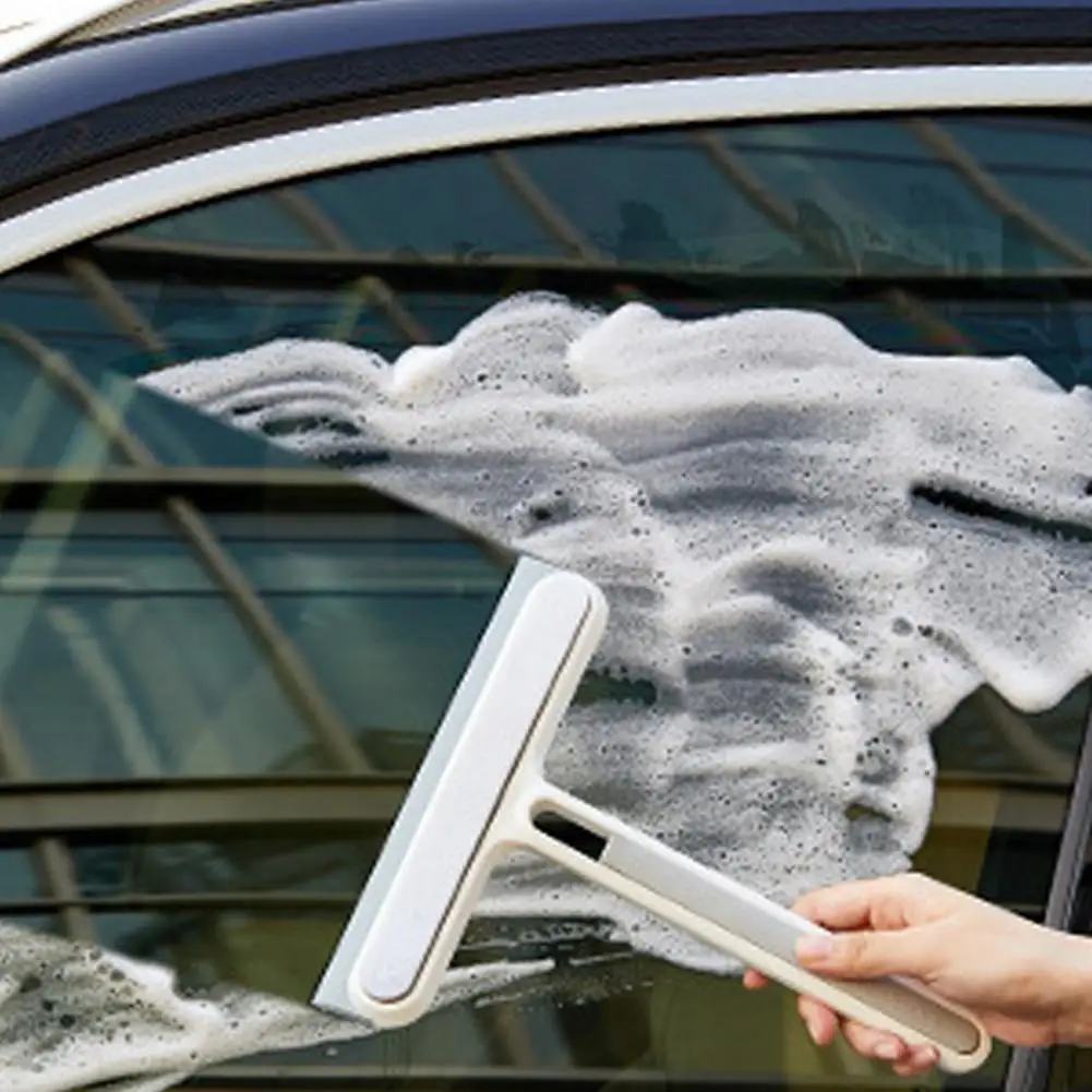 

Dirt-softening Window Cleaner Multifunctional Glass Window Scraper with Soft Sponge Brush Non-slip Long Handle Tool for Mirror