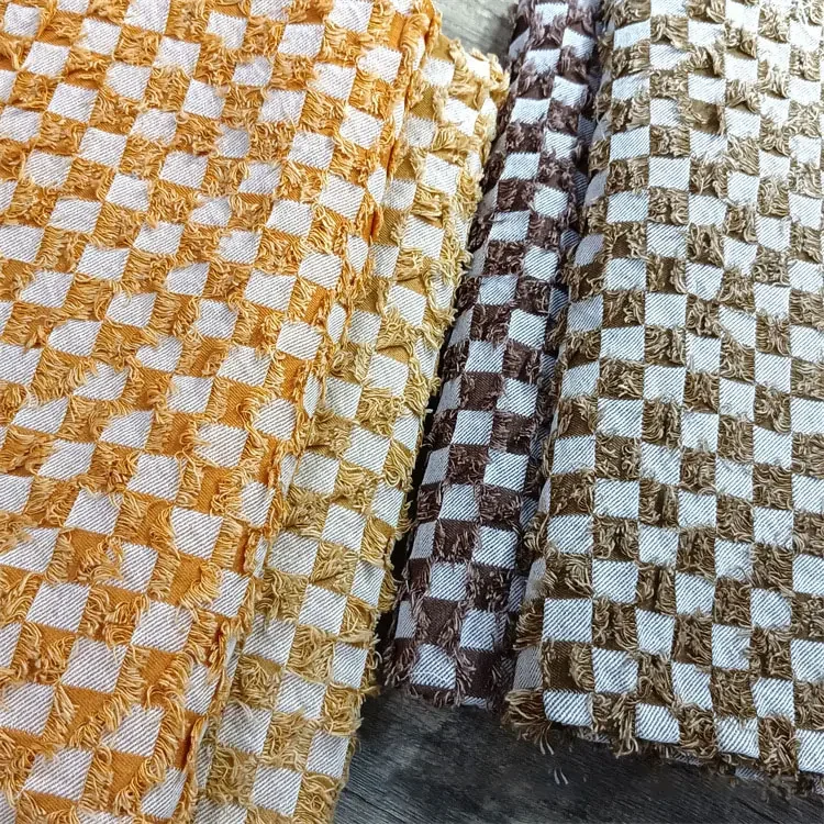 Color Cut Check Denim Jacquard Fabric Checkerboard Washed Twill Cloth Throw Pillow Luggage Garment Handmade Cloth