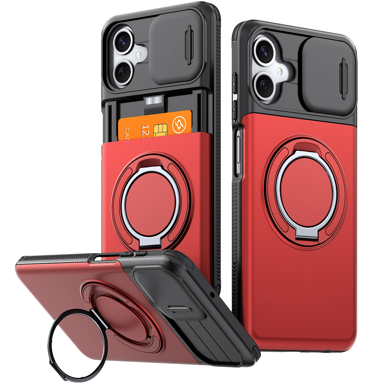 Enhanced Armor Cover with Slide Lens Protector and Card Ring Holder