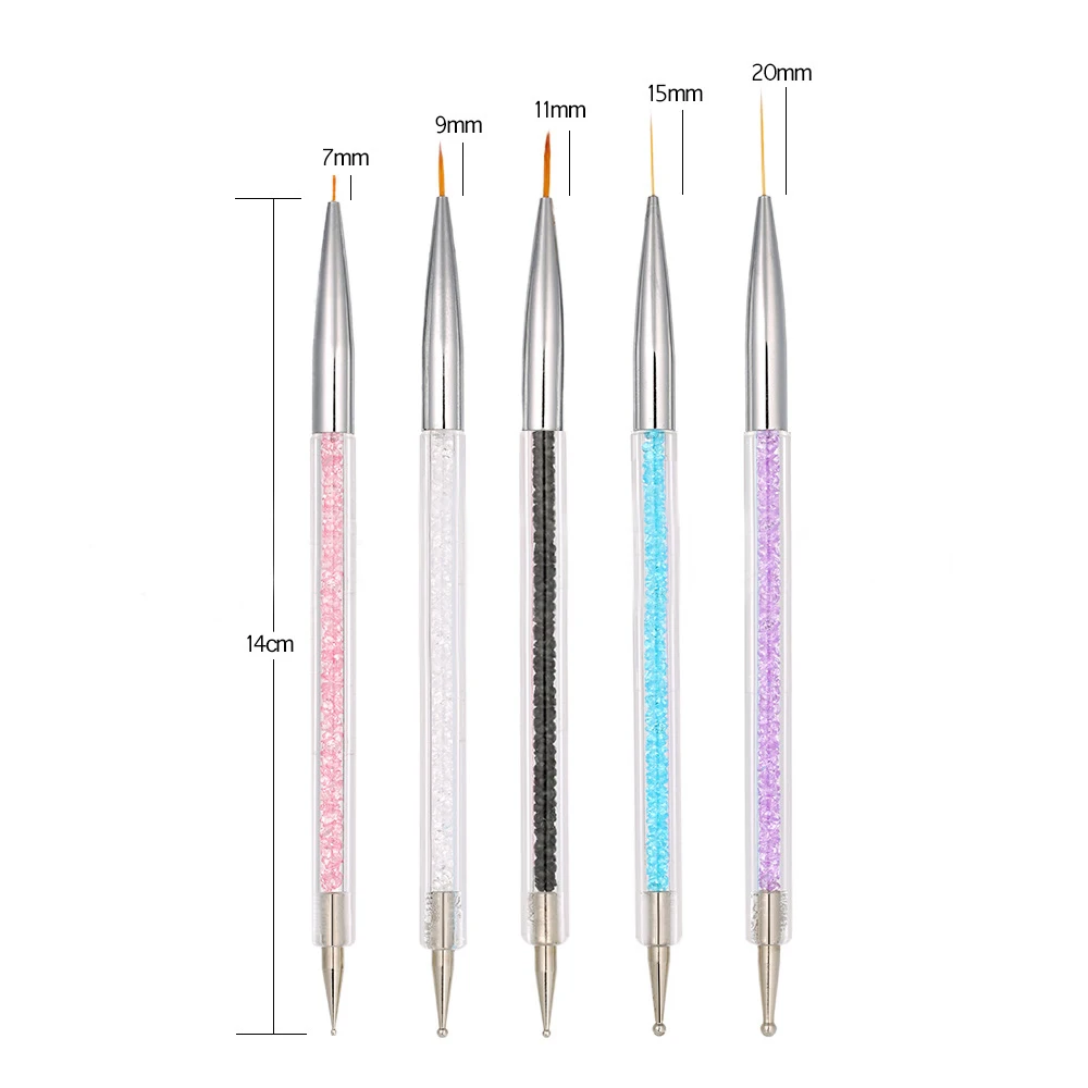 5 Pcs/Sets Nail Art Pen 2 In 1 Double Ends Dotting Drawing Painting UV Gel Liner Polish Brush Set Nail Art Dotting Tools 5