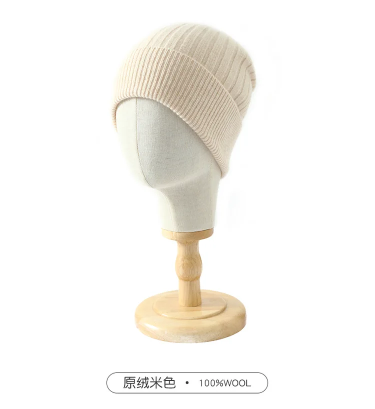 Strickmütze aus 100 % Wolle für Herren und Damen, einfarbig, weich, dehnbar, für den Winter, warm, Totenkopfmütze, Unisex, Outdoor-Sport, bequeme Passform – Detail 21