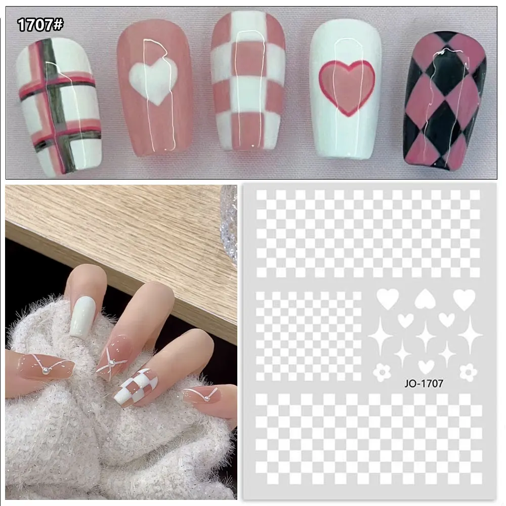1pcs French Manicure Nail Art Stickers Checker Board Nail Tips Decoration Self-Adhesive For DIY Decoration Stencil Tools 6