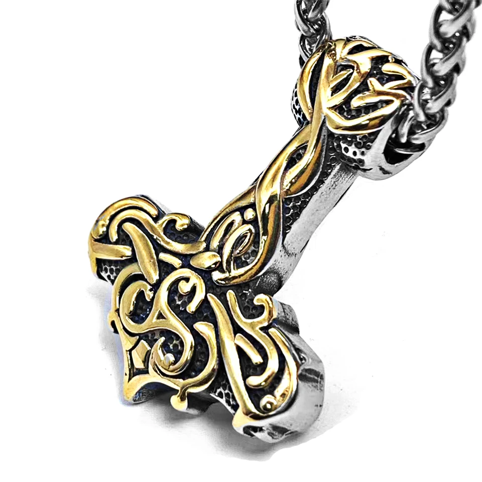 SBRTL Collana Vichinga da Uomo Martello di Thor Fenris Wolf Acciaio