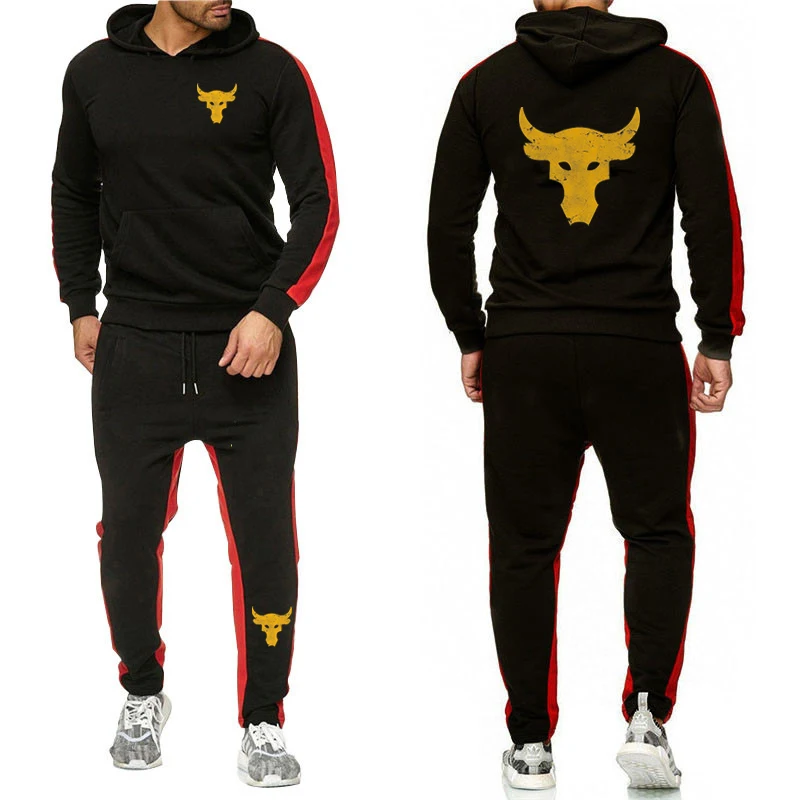 Dwayne Johnson Brahma Bull Tattoo Logo Print Spring Autumn Men's Tracksuit High Quality Loose Hoodies+Casual Trousers Sports Set 4