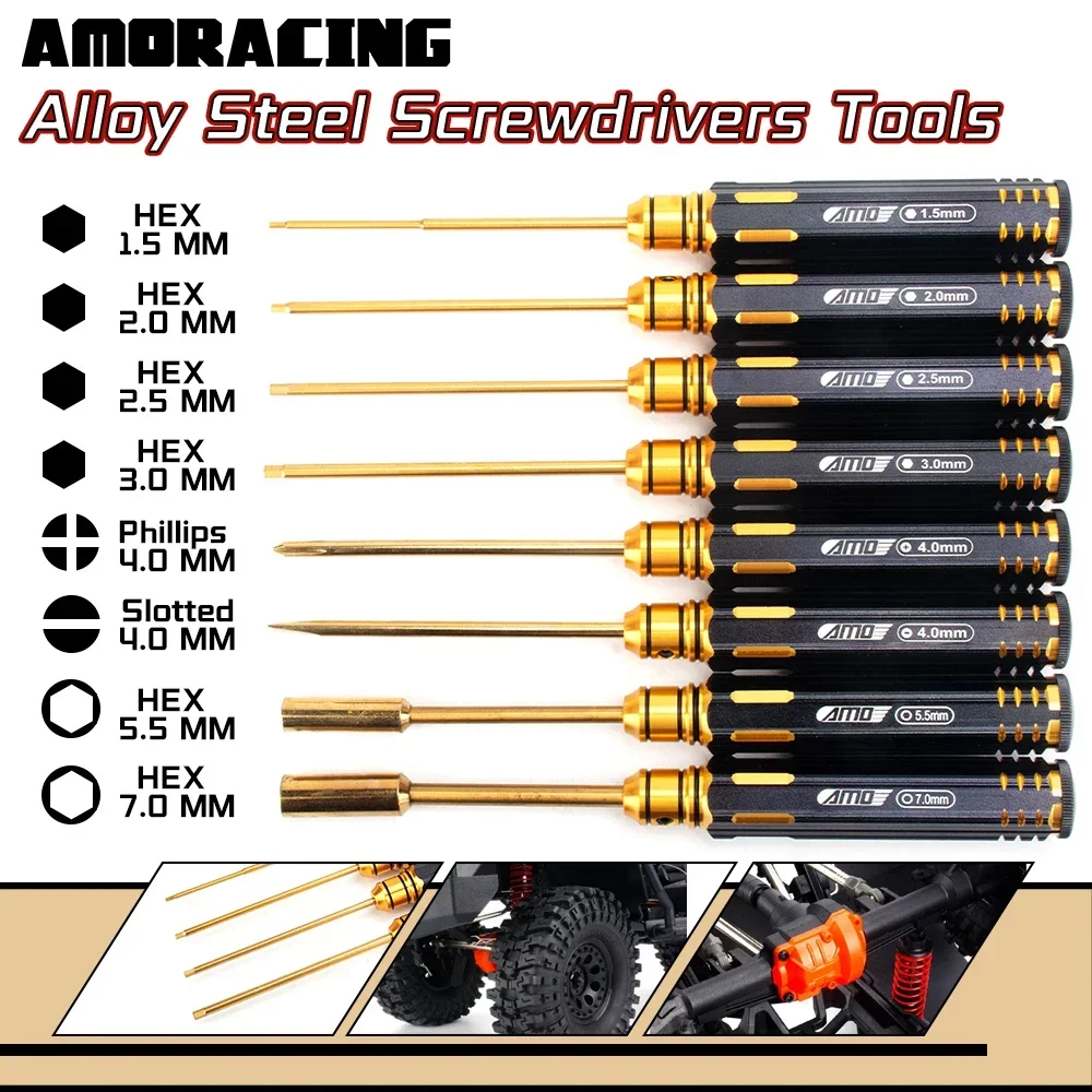 Titanium-Plated Precision Screwdriver Set with Allen, Slotted, and Phillips Tips (8 Pieces)