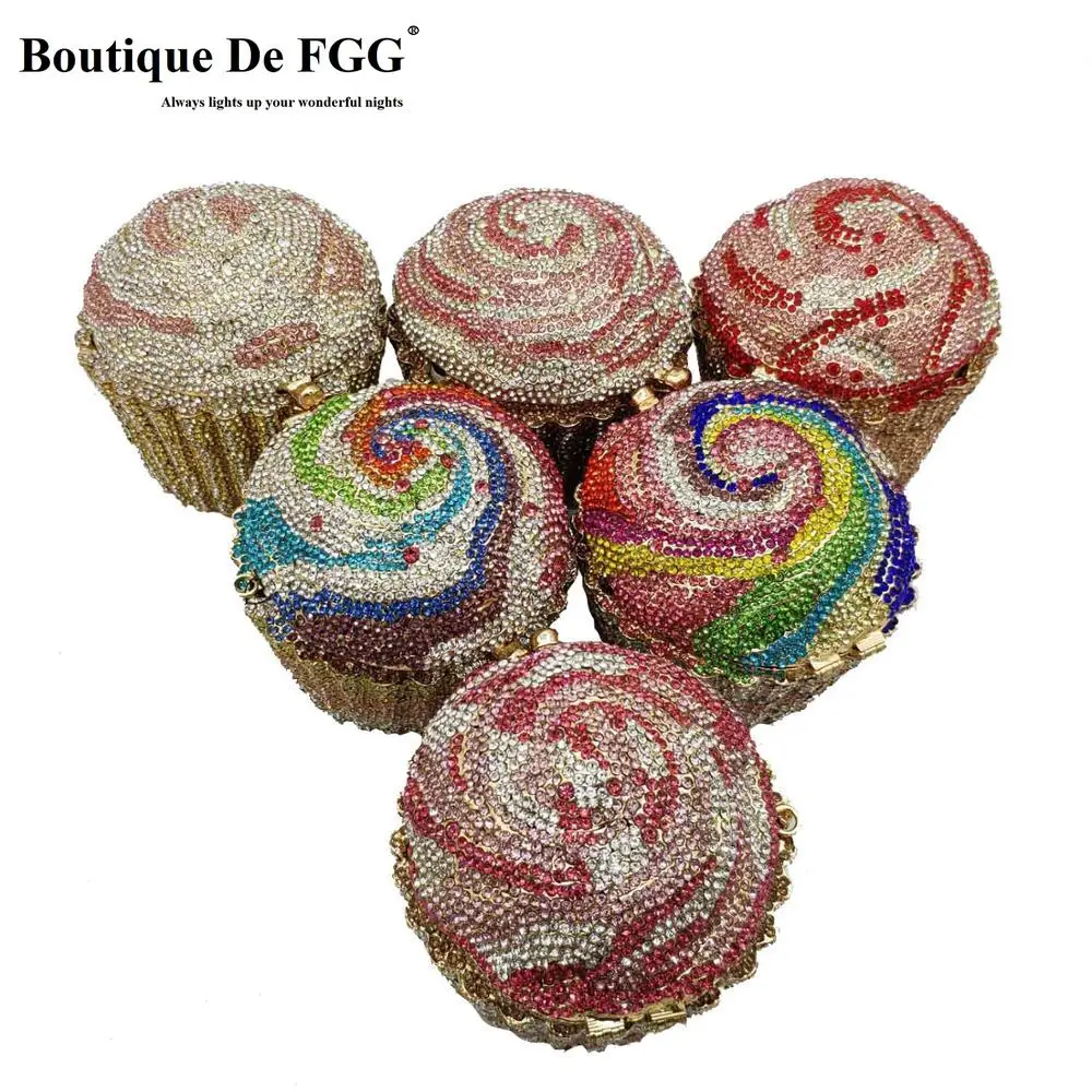 

Boutique De FGG женский мини клатч с кексом, вечерняя сумочка с кристаллами, свадебная сумочка и сумочка для невесты, вечерние сумки с бриллиантами