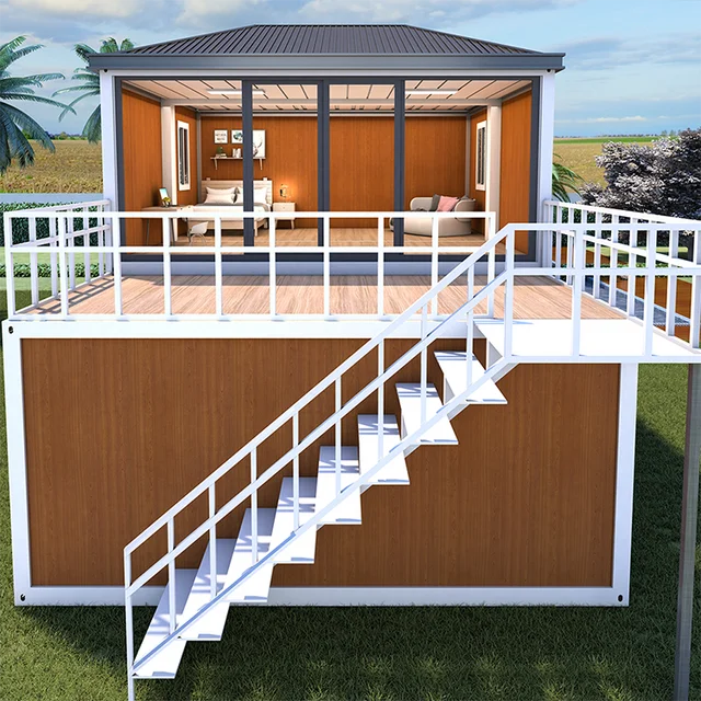 Prefabricated houses for 3 4 bedrooms custom factory Flat house for 40 foot luxury prefabricated containers with 2 floors 4