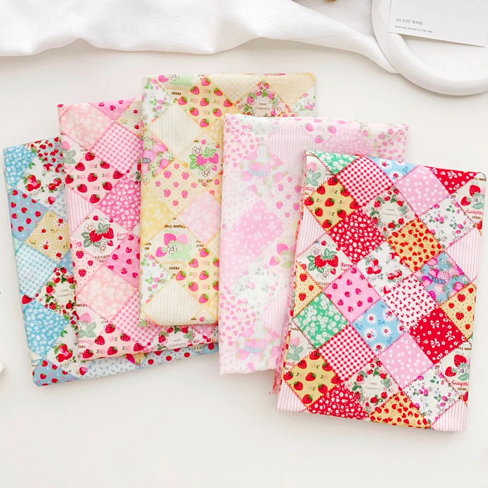 145x50cm 100% Cotton Fabric Handmade DIY For Sewing Dress Clothing Bags Floral Farm Strawberries Patchwork All Purpose Materials