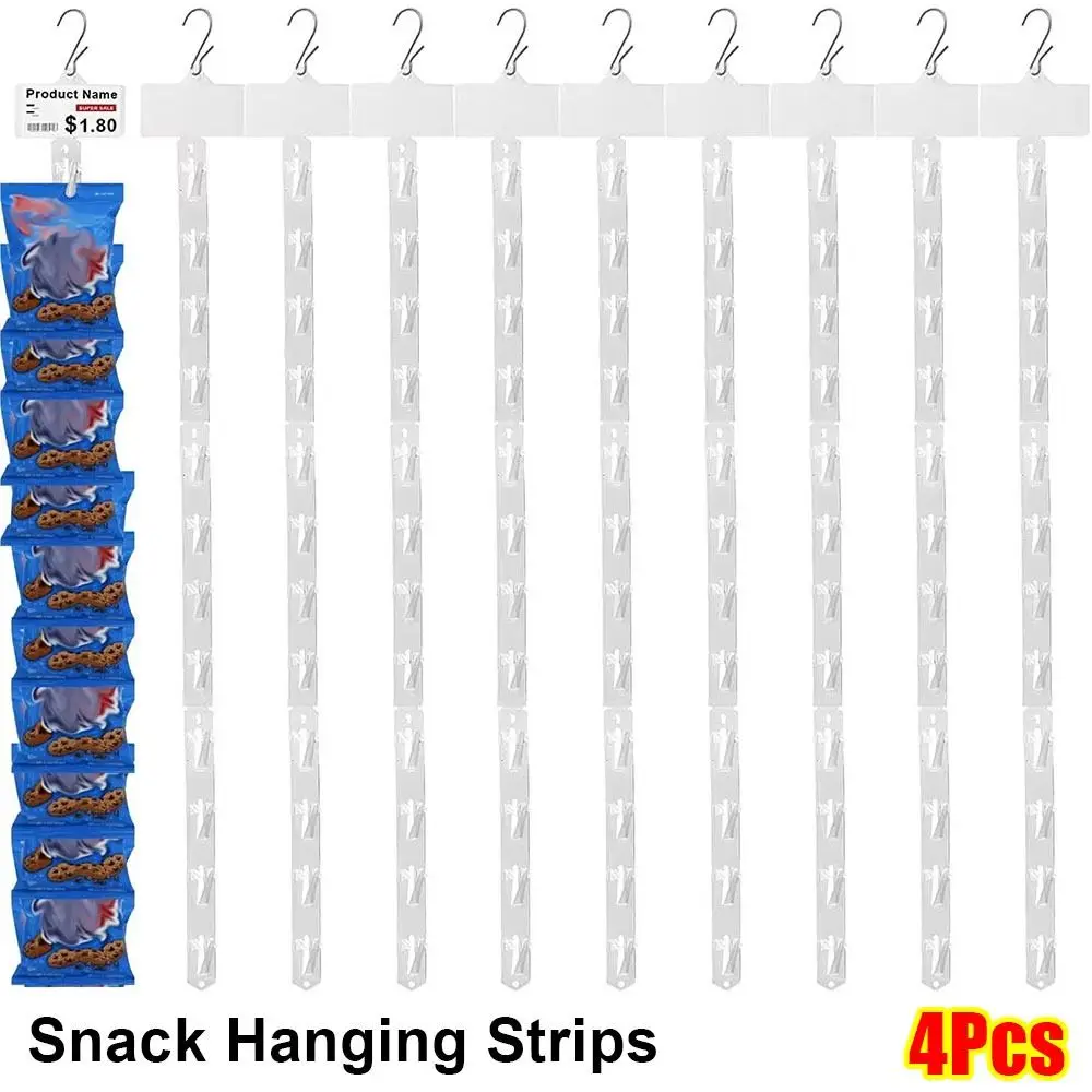 4Pcs Plastic Snack Hanging Strips with 12 Hooks Useful Display Hanger with Label Header Merchandising Clip Strip
