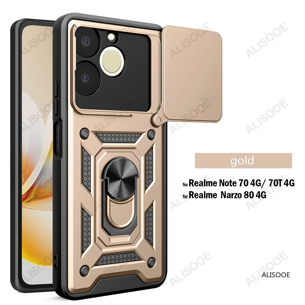 Slide Camera Cover with Ring Kickstand Holder - Full Protective Shockproof Phone Case